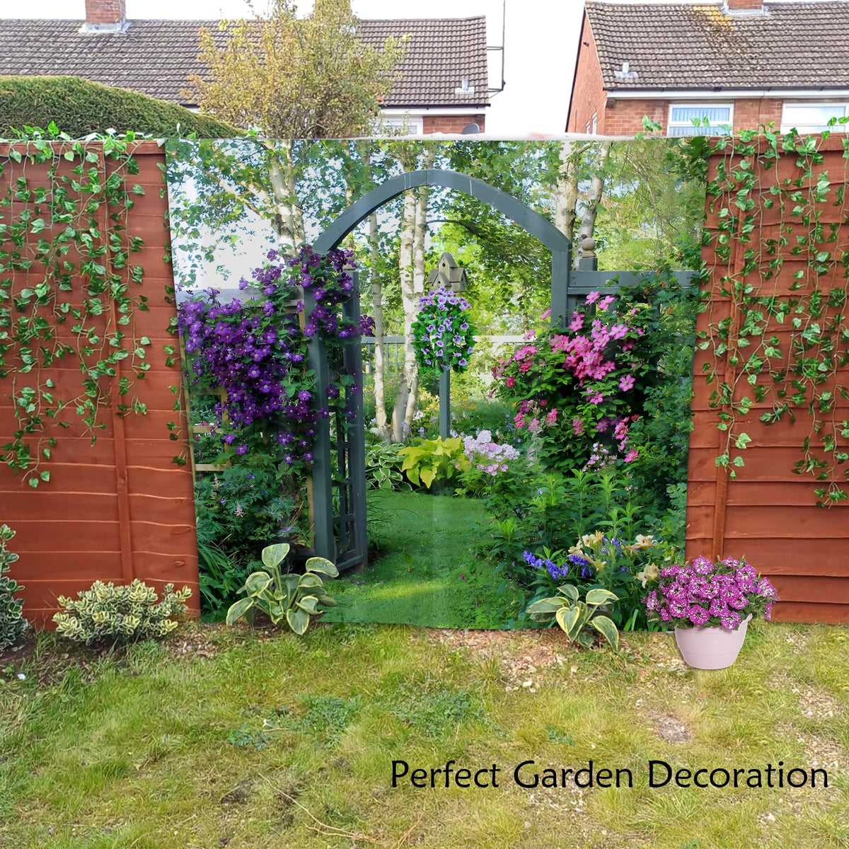 Newhomestyle Morning Glory Garden Scenery Shower Curtain, Waterproof Polyester Fabric Purple Floral Outdoor Bathroom Curtain