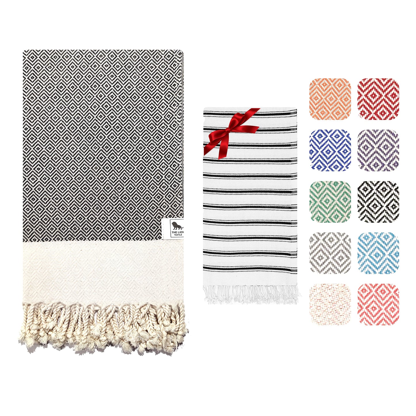 The Lion Textile Beach towel，Bath Soft，Lightweight，& Quick-Drying Turkish Beach Towel & Hand Towel Set Perfect Beach Towels Adults
