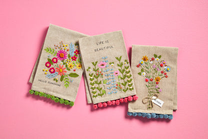 Mud Pie Life Embroidered Floral Bathroom Towel, 21'' x 14''