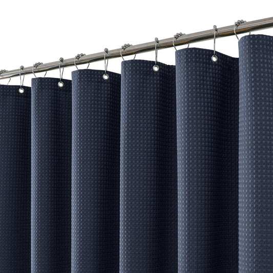 FY&XZH Heavy-Duty Waffle Weave Shower Curtain with Stainless Steel Hooks, Thick Fabric for Bathroom, Hotel, Spa & Salon-183 x 244cm (Navy Blue)