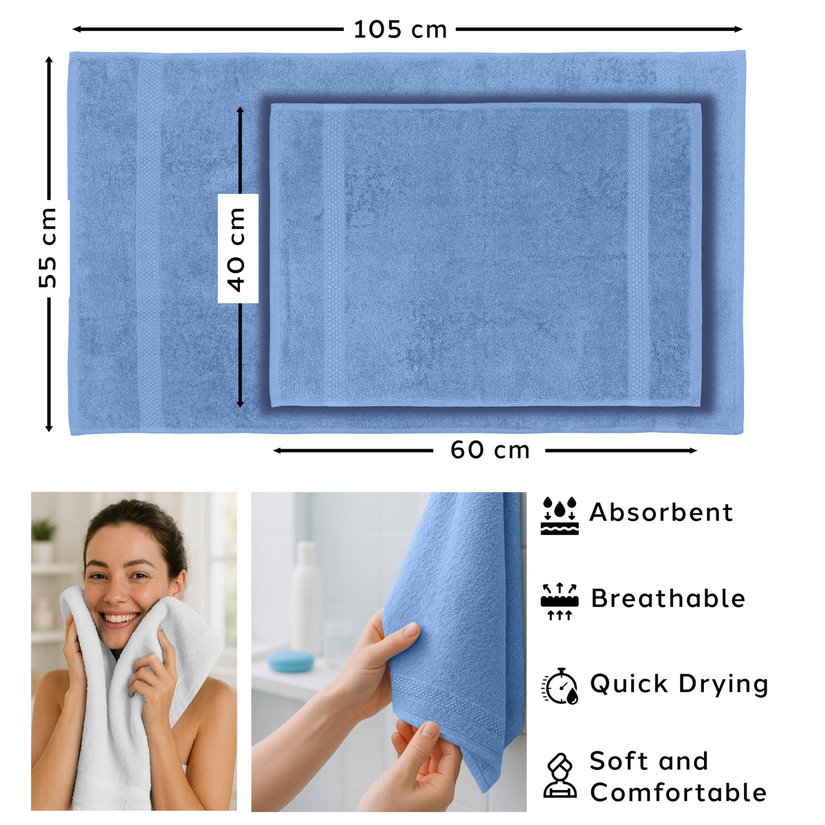 Caleffi Set of 6 Bath Towels with Guest – Consisting of 3 x Face Towel 55 x 100 cm + 3 x Bidet Towel 40 x 60 cm