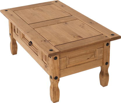 Seconique Corona 1 Drawer Coffee Table in Distressed Waxed Pine