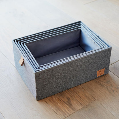 LOVE IT STORE IT Premium Storage Box with Lid Fabric 5 Pieces - Linen Stacking Boxes - Reinforced with Cardboard - Grey - Set of 5, Various Sizes
