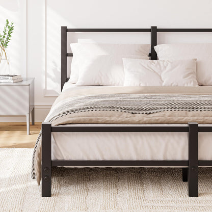 HAHRIR 16cm Low Profile 5ft King Bed Frame with Metal Headboard, Black