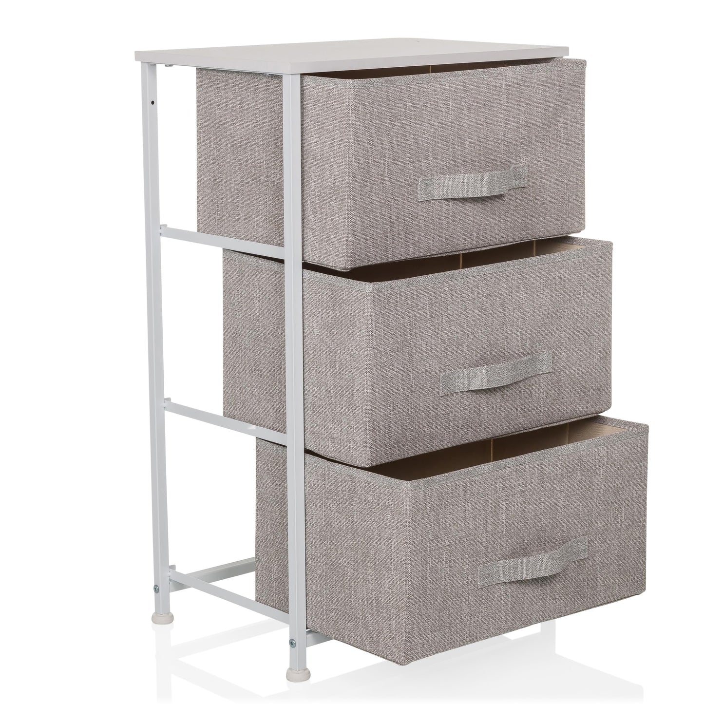 hjh LIVING Chest of drawers with 3 fabric drawers FOLDRESS M 73x45x30 cm Drawer chest organizer, height-adjustable foot glides, metal frame, grey