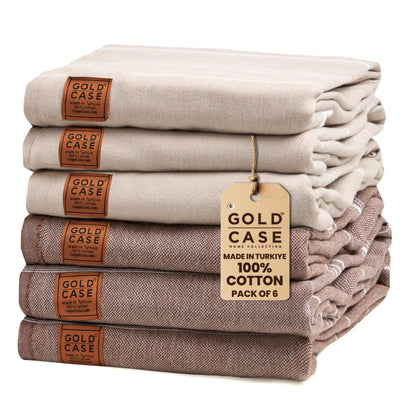 Gold CASE Turkish Beach Towel - Set of 6-100% Cotton - 70x38 inches XXL Oversized - PRE-Washed - Quick Dry Sand Free Turkish Towel