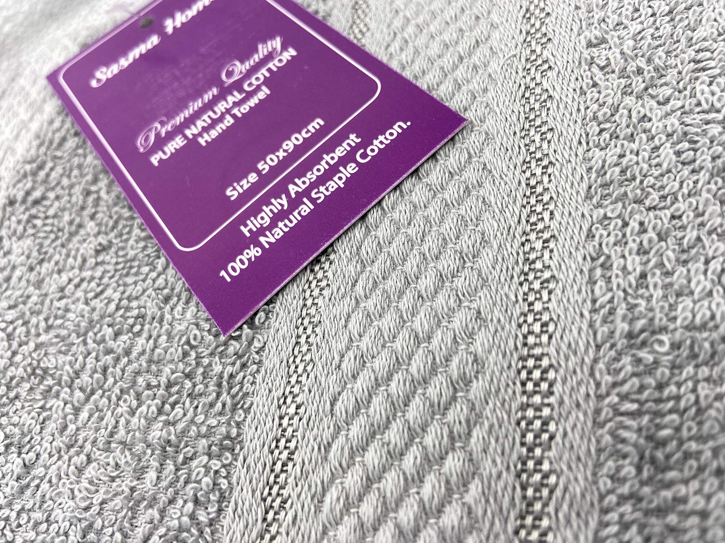 Sasma Home - Premium Cotton Hand Towel Set - 4 Pack - Large 50x90 cm (Silver)