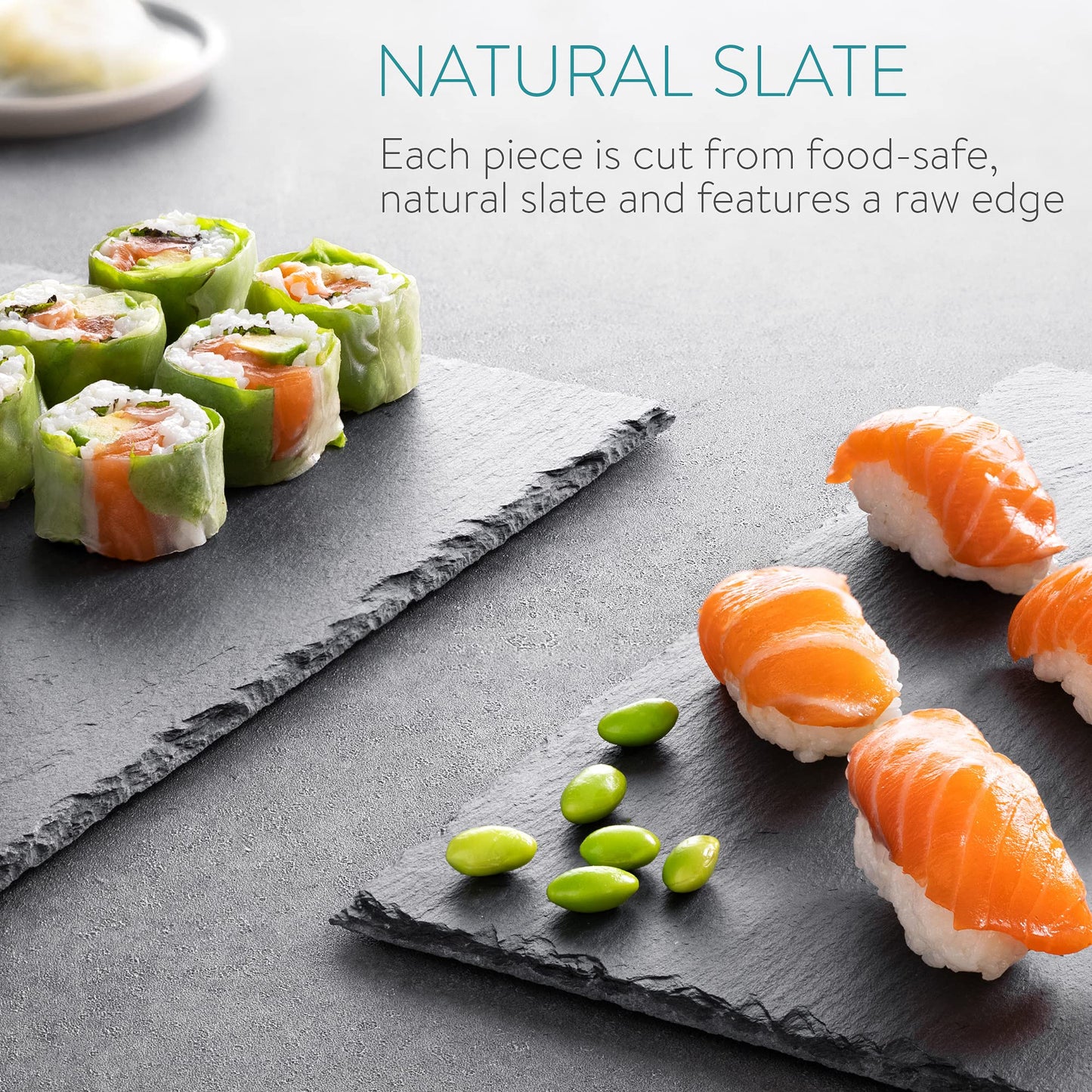 Navaris Natural Slate Serving Plates - Set of 6 Slate Place Mat Serving Trays - Medium Rectangular Stone Table Mat Serving Platter Tiles - 30 x 20 cm