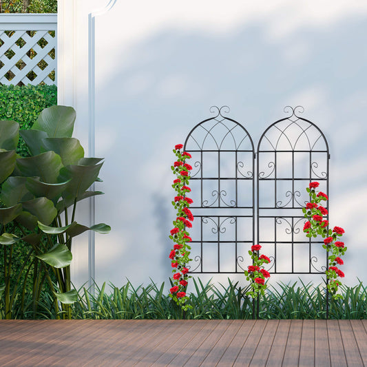 Relaxdays Metal Trellis, Set of 2, Climbing Plant Support, Free-Standing, Vintage Style, 150x50 cm, Garden Panels, Black