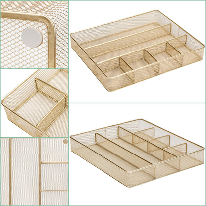Annova Desk Drawer Organizer/Storage Tray - Metal Mesh with Dividers for Pens, Desktop Accessories, Bathroom, Kitchen, Makeup and Office Supplies