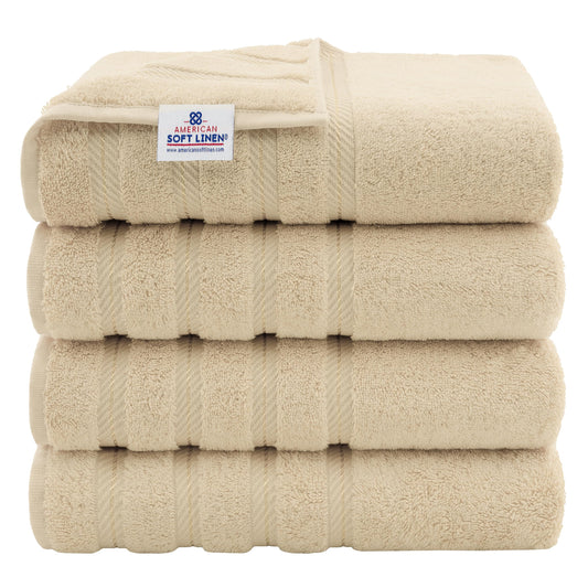 American Soft Linen Luxury 4 Piece Bath Towel Set, 100% Cotton Turkish Bath Towels for Bathroom, 27x54 in Extra Large Bathroom Shower Towels, Beige