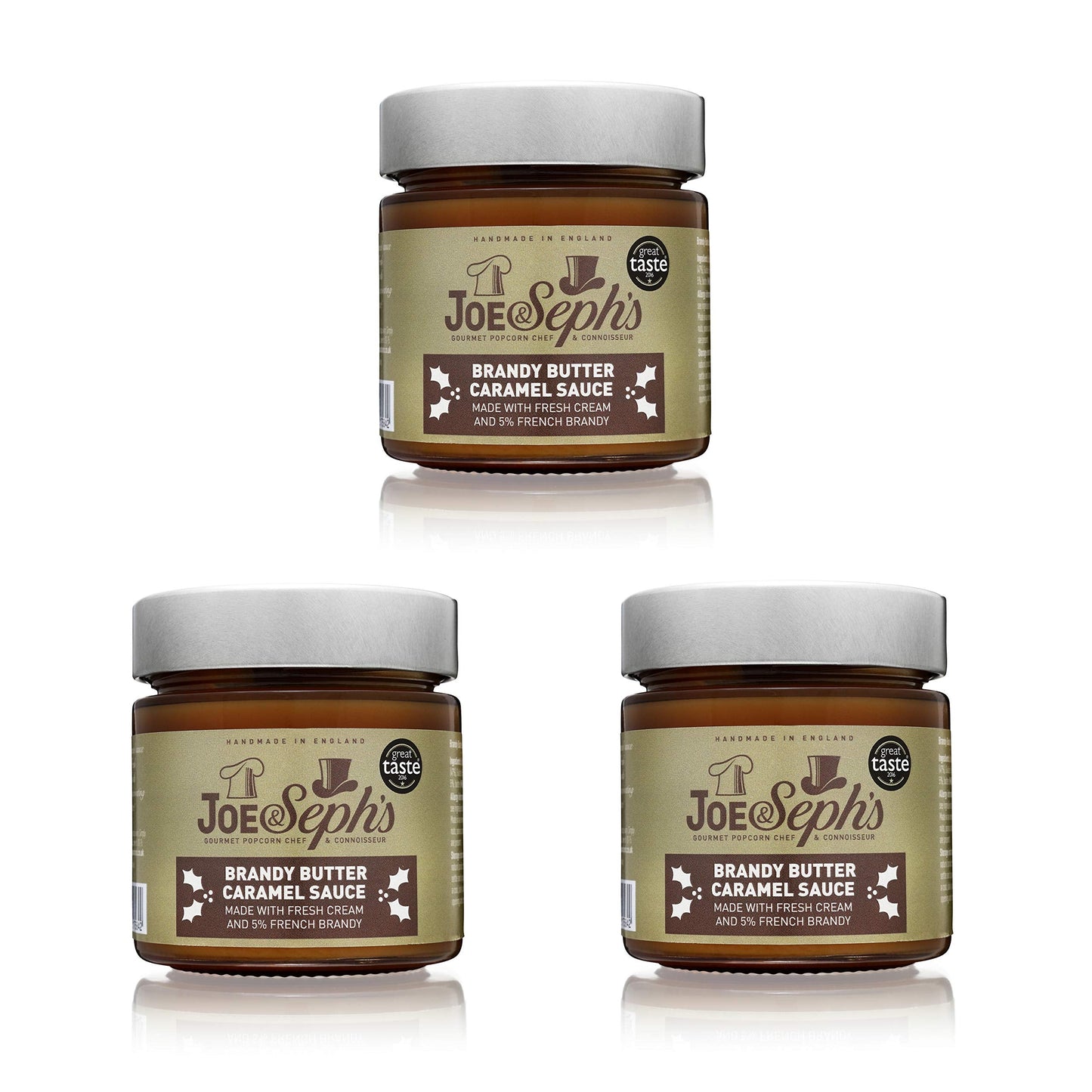 Joe & Sephs Brandy Butter Caramel Sauce (3x230g) |1 Star Great Taste Award, caramel drizzle, ice cream sauce, caramel sauce for coffee, vegetarian,
