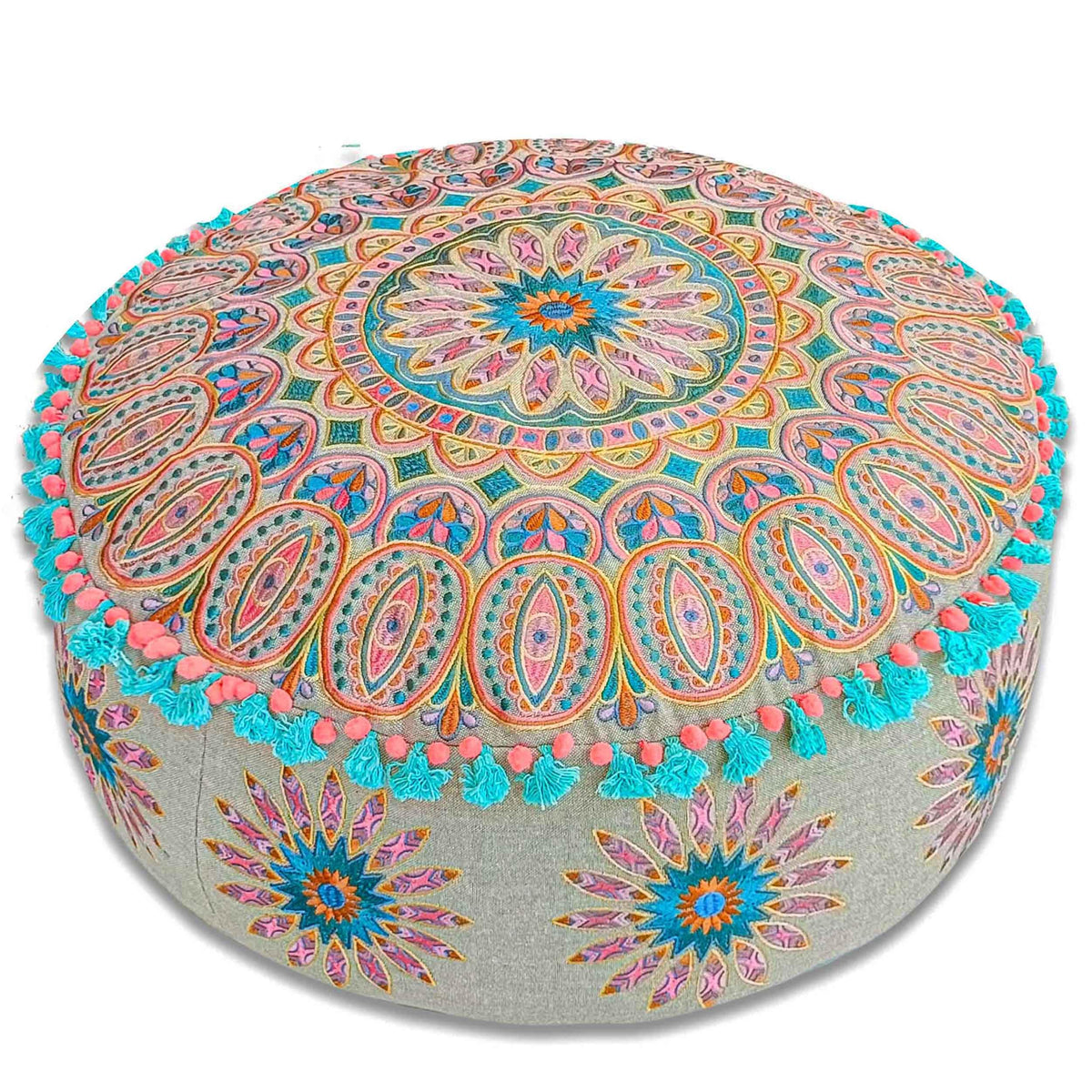 Mandala Life ART Yellow Round Velvet Pouf Cover - Digital Printed Ottoman Slipcover with Moroccan Design, 24 Inch Diameter, Ideal for Living Room