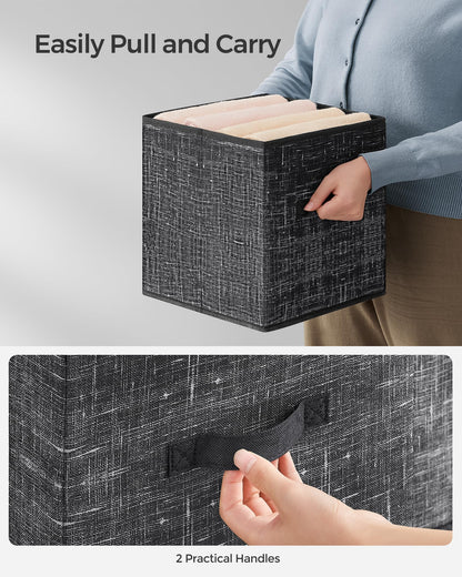 SONGMICS Storage Cubes, 33 cm Non-Woven Fabric Bins with Double Handles, Set of 8, Wardrobe Organisers for Shelves, Foldable, for Clothes, Ink Black