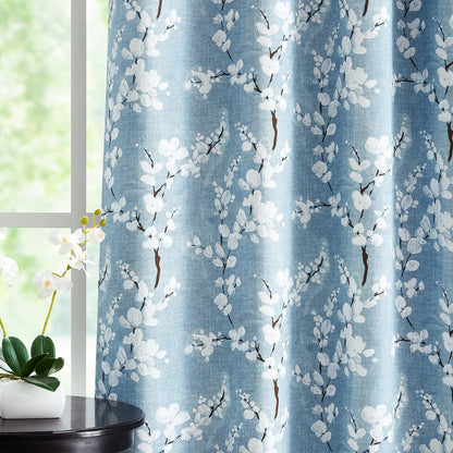 Fmfunctex Blue Floral Blackout Curtains for Bedroom 90 inch Drop Eyelet Curtains for Living Room Nursary Blossom Thermal Insulated Window Curtain
