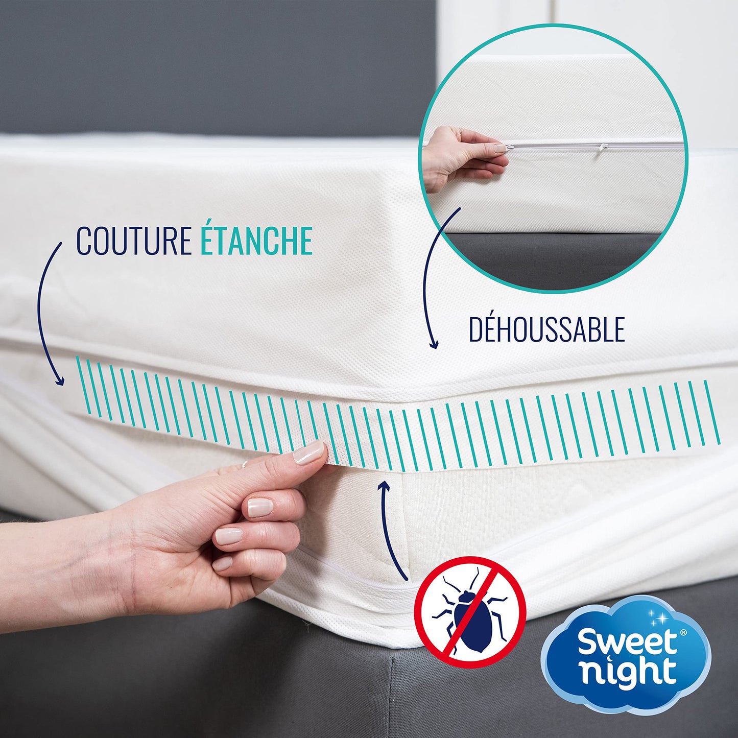 Sweetnight - Full mattress cover 140x190 - 25 cm | Anti-bedbugs and anti-mites | Renove Mattress: Protect Your Mattress Completely | Zipper