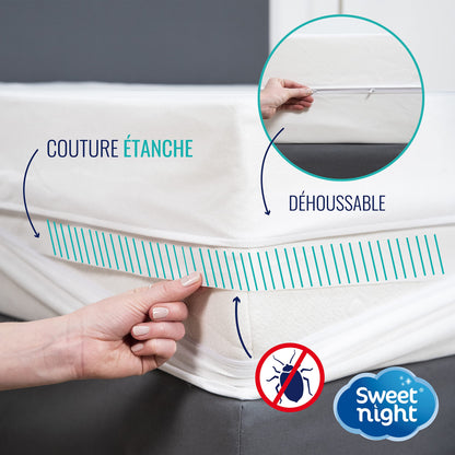 Sweetnight - Full mattress cover 140x190 - 25 cm | Anti-bedbugs and anti-mites | Renove Mattress: Protect Your Mattress Completely | Zipper
