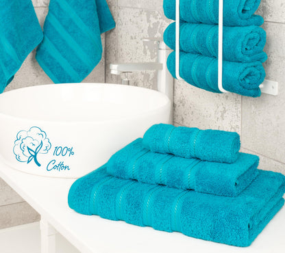 American Soft Linen Premium 3 Piece Towel Set, 1 Bath Towel, 1 Hand Towel, 1 Wipe, 100% Cotton Turkish Towels, Aqua Blue Towel Set