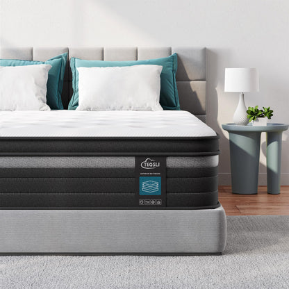 TeQsli Individually Pocket Sprung Small Double Mattress 4FT with Soft Fabric, 9 Inch Hybrid Mattress Small Double for Pressure & Back Pain Relief