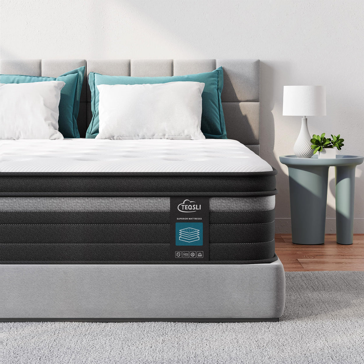 TeQsli Individually Pocket Sprung King Mattress 5FT with Soft Fabric, 9 Inch Hybrid Mattress King for Pressure & Back Pain Relief