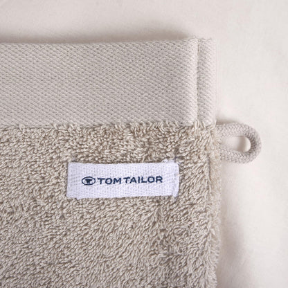 Herding Tom Tailor Wash Mitts Set of 6 16 x 21 cm 100% Cotton Terry Cloth with Hanger and Label with Logo, Colour Bath Towel Beige (Sunny Sand)