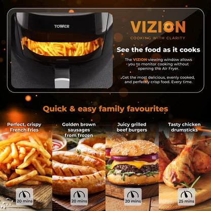 Tower T17072 Vortx Vizion Digital Air Fryer with Rapid Air Circulation, 7L, 1800W, Black