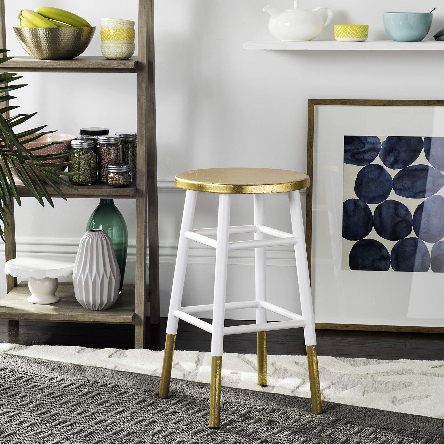 SAFAVIEH Glam Bar & Counter Stool, in White and Gold