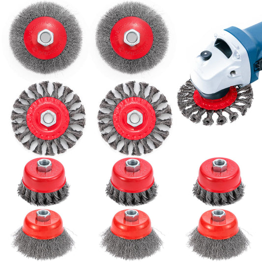 Idong 10PCS Wire Brush for Angle Grinder, 75mm and 100mm Angle Grinder Cup wire Brushs with M14 Thread, Steel Brush Wire Wheel for Cleaning, Rust