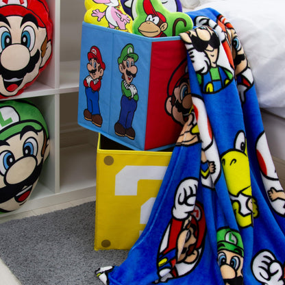Nintendo Super Mario Officially Licensed Storage Boxes | 2 pack Foldable Storage Cubes Faces Design with Mario and Luigi