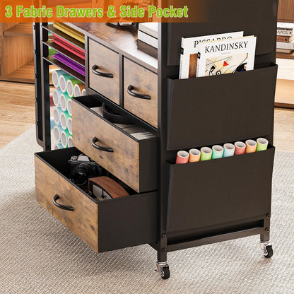 VEDECASA Large Craft Storage Rolling Cart for Cricut Machine, Craft Organizer Trolley with Fabric Drawers, Vinyl Roll Holder