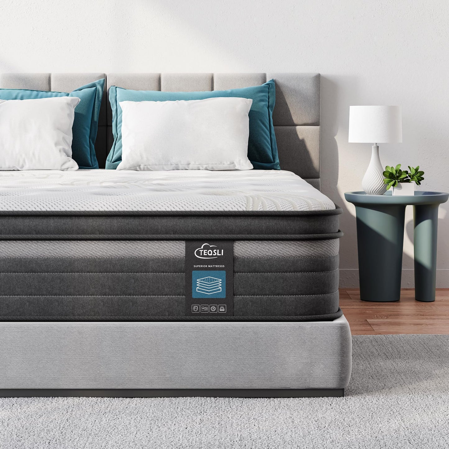 TeQsli Individually Pocket Sprung Double Mattress 4FT6 with Soft Fabric, 10 Inch Hybrid Mattress Double for Pressure & Back Pain Relief