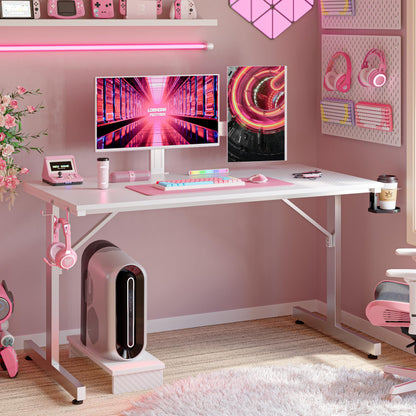 Bestier Small Gaming Desk with Monitor Stand, 106.6 CM LED Computer Desk, Gamer Workstation with Cup Holder & Headset Hooks, Modern Simple Style Desk