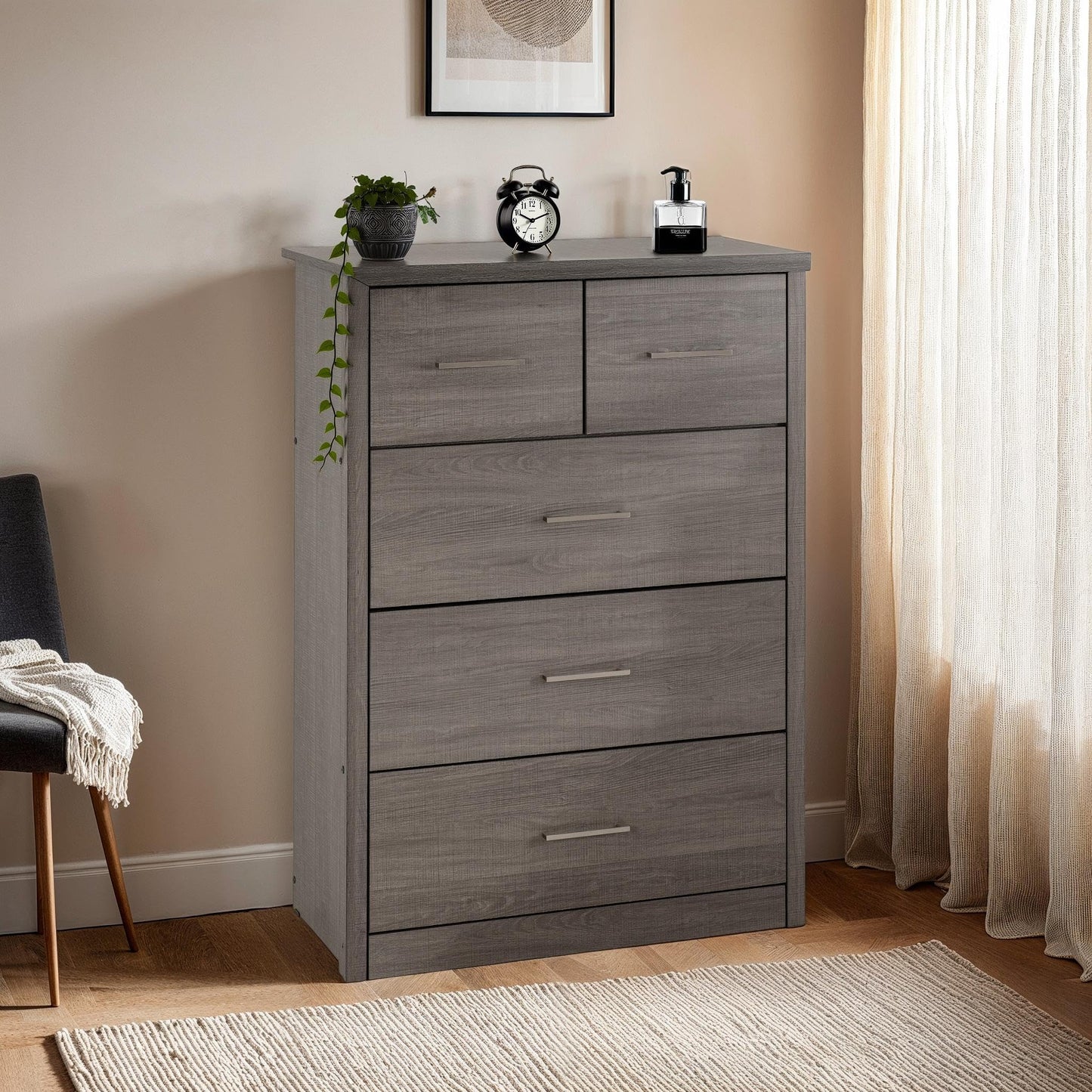Seconique Lisbon 3+2 Drawer Chest in Black Wood Grain