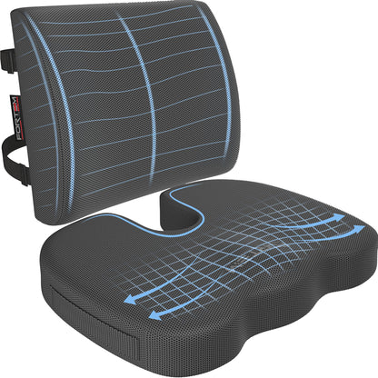 FORTEM Seat Cushion & Lumbar Support for Office Chair, Car Seat Combo