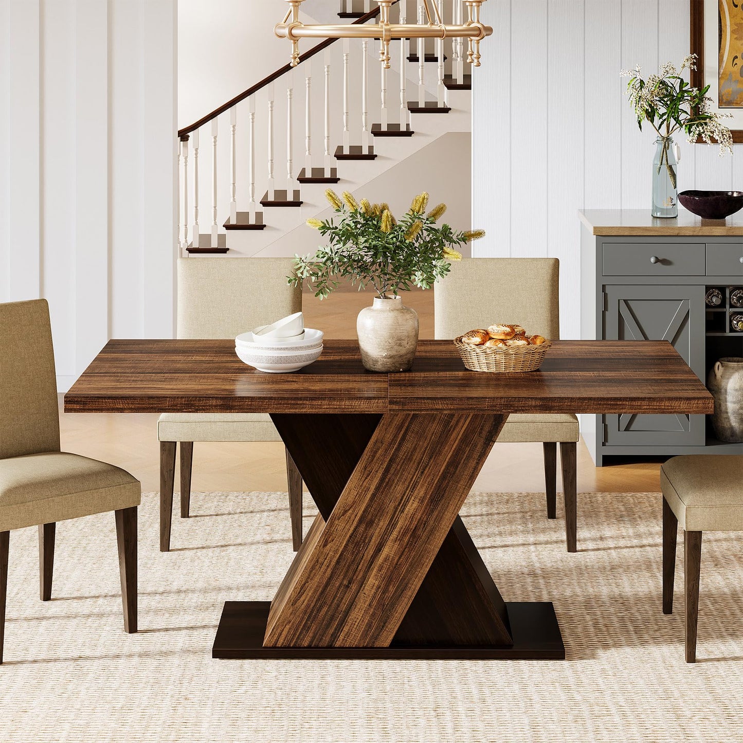 Tribesigns 55-Inch Farmhouse Dining Table for 4, Rectangle Rustic Brown Kitchen Dining Room Table, Wooden Dinner Table for Home Dining Room