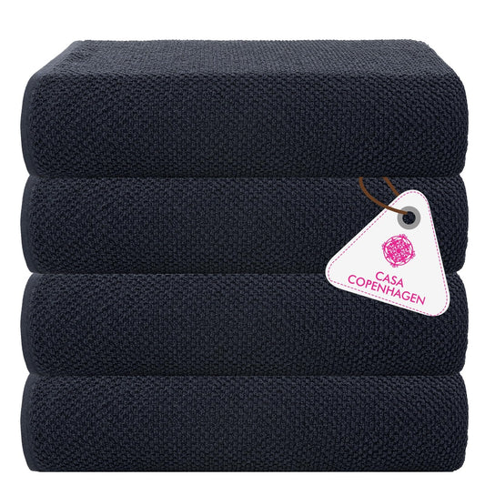 CASA COPENHAGEN Popcorn Textured 4 Piece Bath Towel Set - Navy Blue, 550 g/m?, 4 Piece Bath Towels, Cotton Towels Rough and Tough Use, Gift Set for