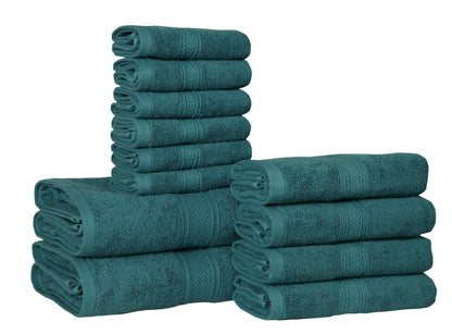 Hillfair 12-Piece 600 GSM Cotton Bath Towel Set - Hotel Spa Towels: 2 Bath, 4 Hand, 6 Washcloths - Absorbent, Super Soft - Teal