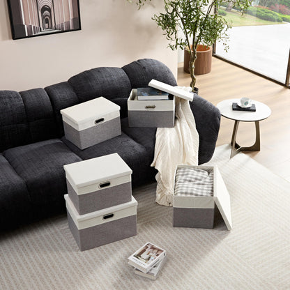AlphaHome Storage Boxes with Lids, Glaucous Grey and White(2 Pack, Large)