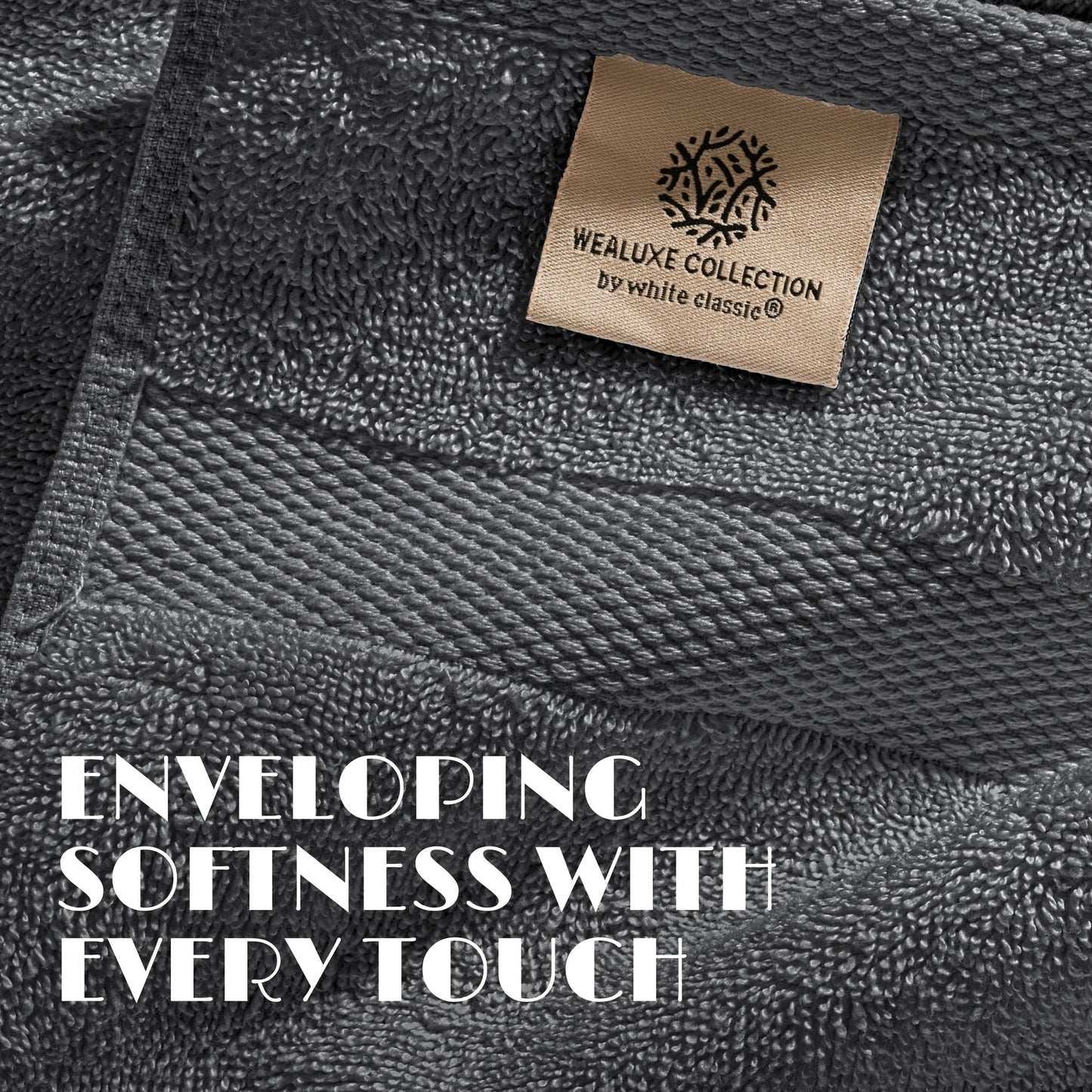 White Classic | 12 Pack 40x68 cm | Wealuxe Grey Hand Towels for Bathroom, Cotton Hand Towel Bulk for Home Kitchen or Gym and Spa