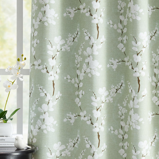 Fmfunctex Green Floral Blackout Curtains for Bedroom 72 inch Drop Eyelet Curtains for Living Room Nursary Blossom Thermal Insulated Window Curtain