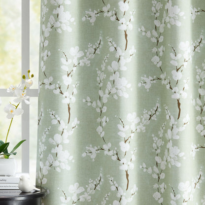 Fmfunctex Green Floral Blackout Curtains for Bedroom 90 inch Drop Eyelet Curtains for Living Room Nursary Blossom Thermal Insulated Window Curtain