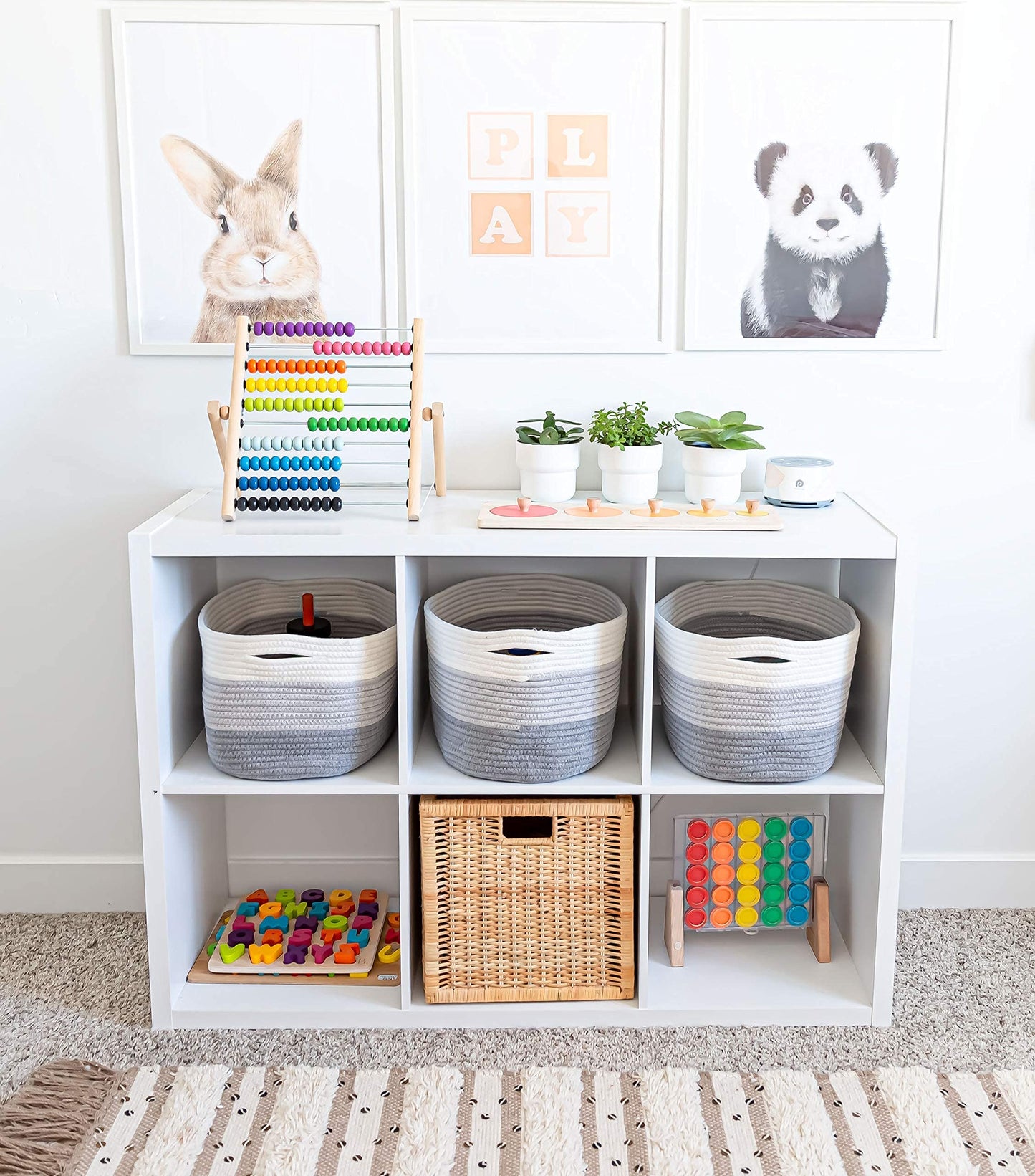 OrganiHaus 3-Pack Cotton Rope Cube Storage Baskets, Decorative Living Room, Bedroom, Closet, Home Organizing bin, Shelf and Table Top Decor
