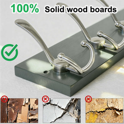 SKOLOO Creations Forest Green Solid Wood Wall Mounted Coat Rack, 10 Hooks, 38-1/8" Long - Kitchen, Mudroom, Entryway, Bathroom
