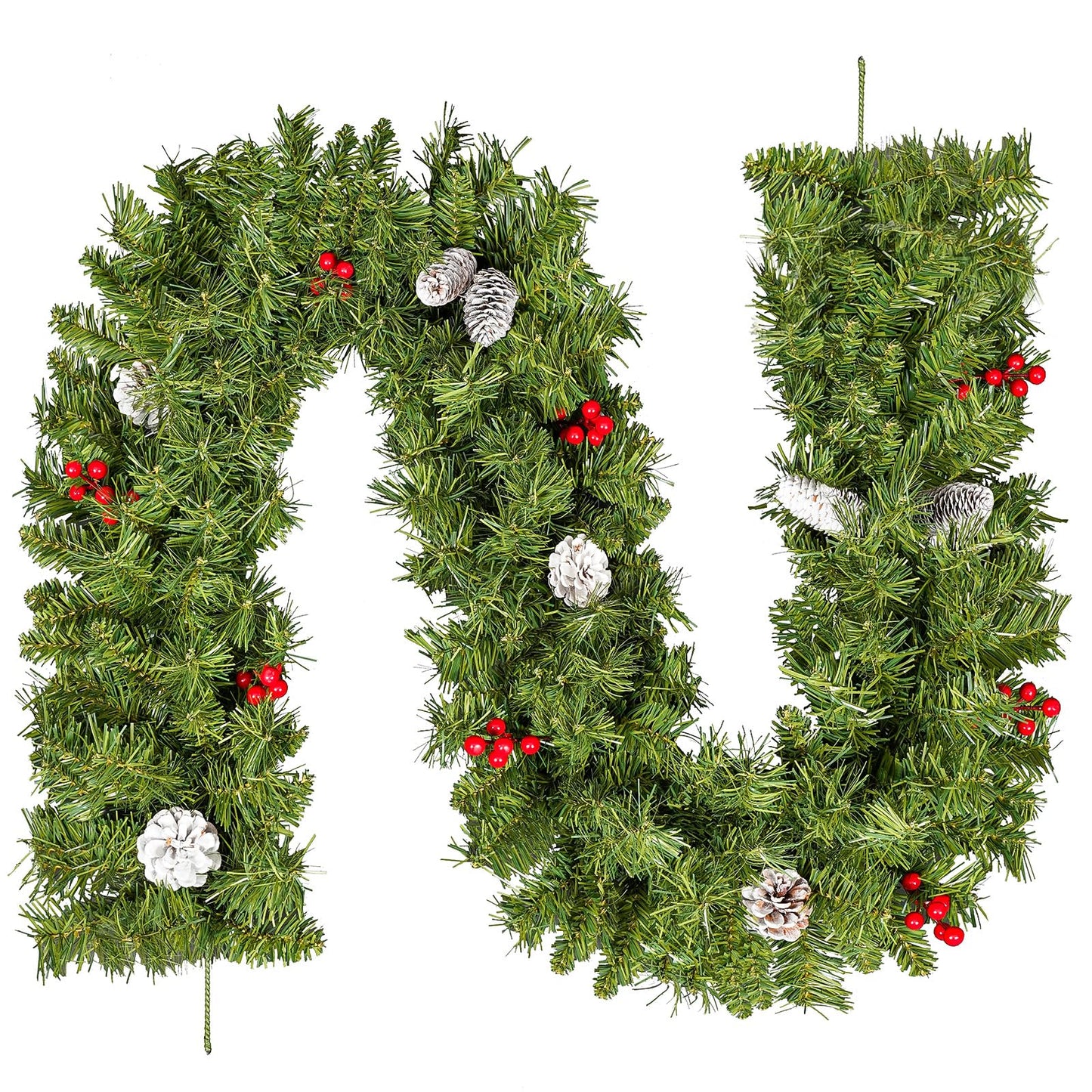 7.2FT/2.2m Christmas Garland, Uten Fireplace Garland Christmas, Realistic Green Christmas Garland with Pine Cones Red Berries Garland Decorations for
