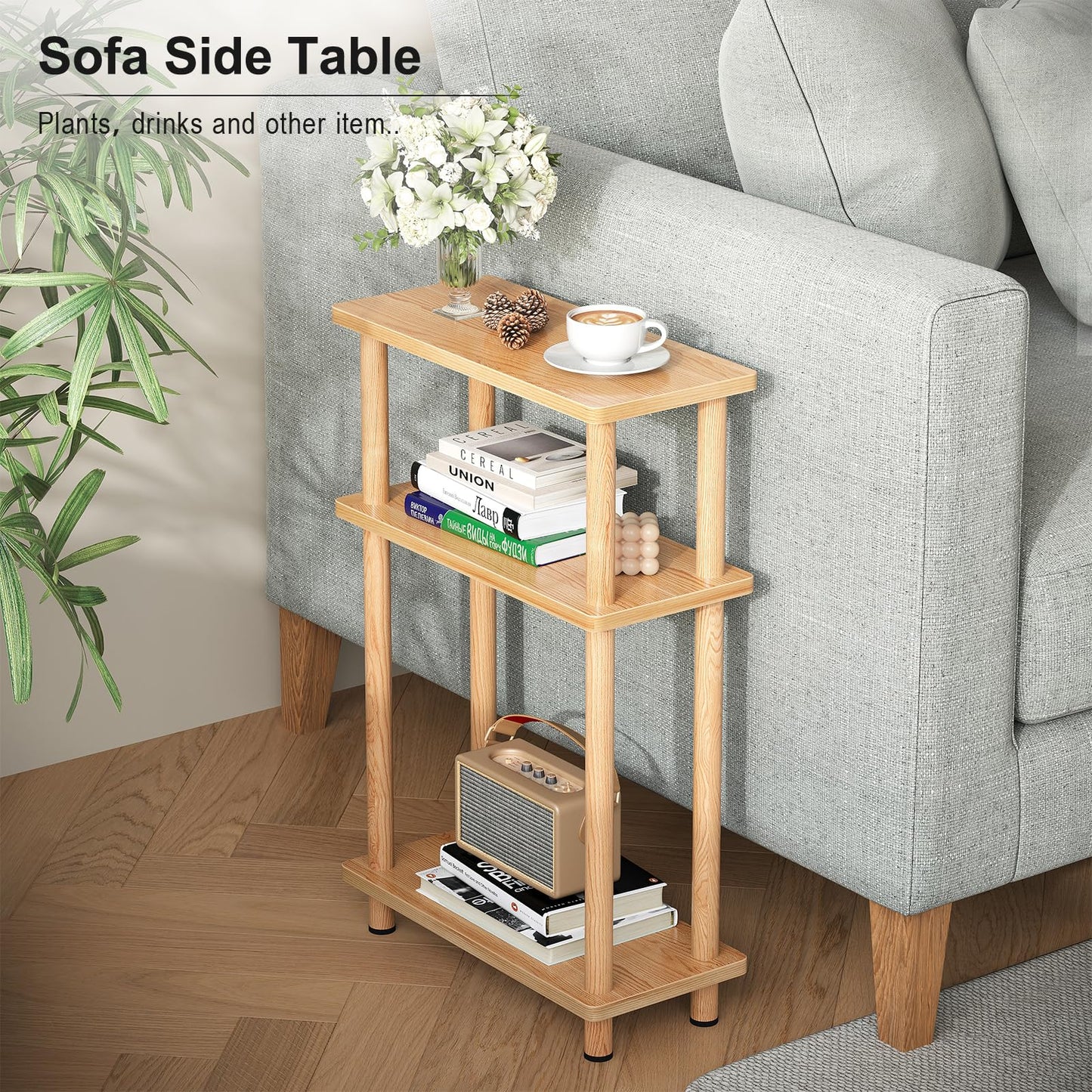 APICIZON Narrow Side Table, Slim Small Table, 3 Tier End Table Living Room, 40x18x61.5cm, Modern Thin Side Table for Living Room, Bedroom, Sofa