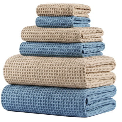 POLYTE 430 GSM Microfibre Quick Dry Waffle Bath Towel Set of 6