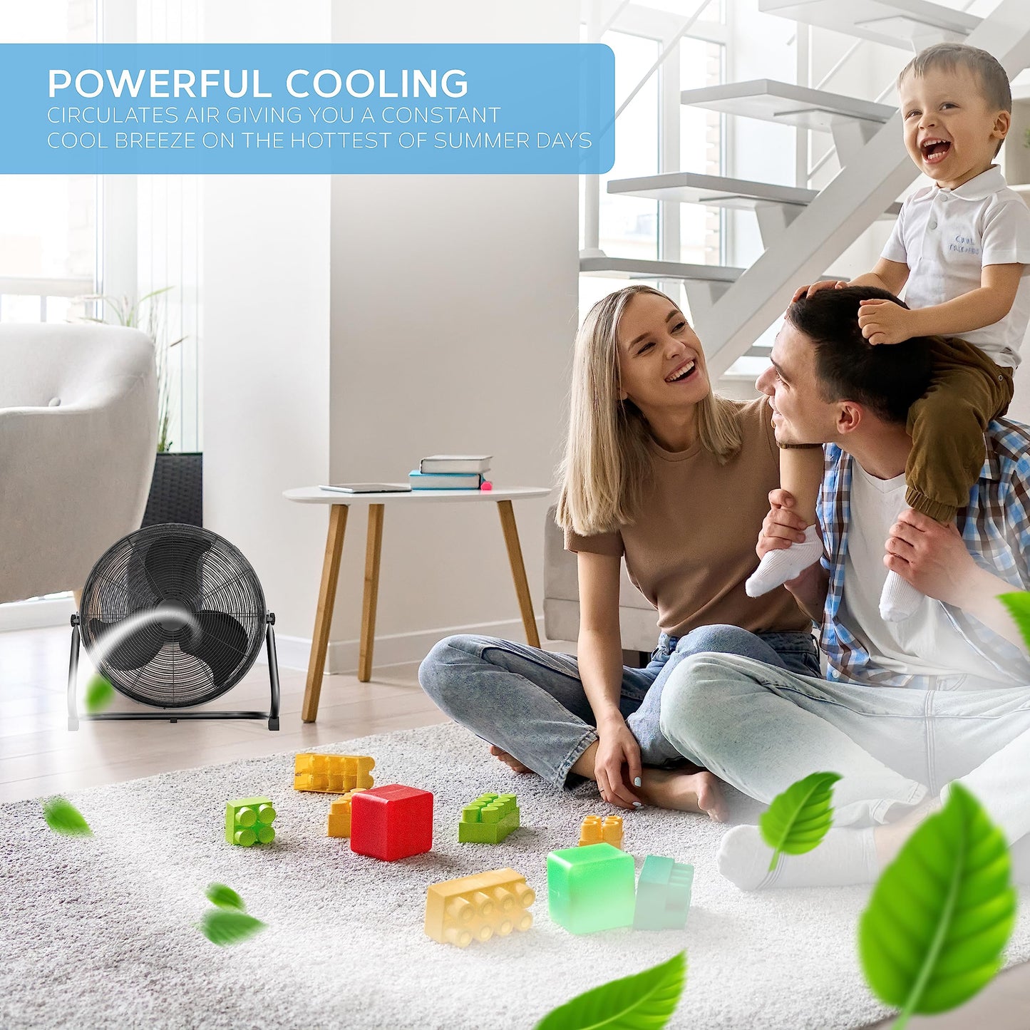 Air Pro 20" Floor Fan - Powerful Air Cooling & Circulating Fan with 3 Speed Setting & Adjustable Tilt - Indoor Home, Office, Gym Fan Quiet Portable