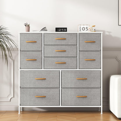 Feonase Chest of Drawers,Bedroom Tall Dresser with 11 Fabric Drawers, Metal Frame & MDF Wood Top, Adjustable Feet, Storage Organizer Unit for Bedroom