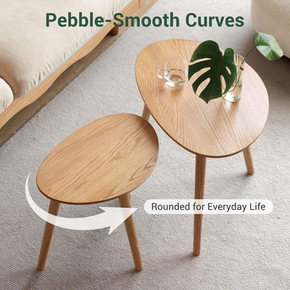 YESWOOD Solid Wood Coffee Table with Pebble Shape Oval Top, Modern Tea Table for Living Room, Bedroom,Balcony,Home Office