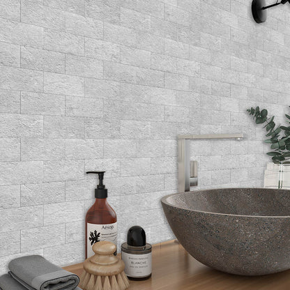 DEWOO 20-Sheet Peel and Stick Self Adhesive Wall Tiles Grey for Kithcen Bathroom Sticky Splashback Panel Stone Look Covering (13.5" x 11.4")
